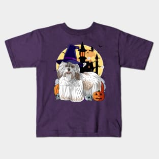 Havanese Dog Halloween Witch Pumpkin Kids T-Shirt